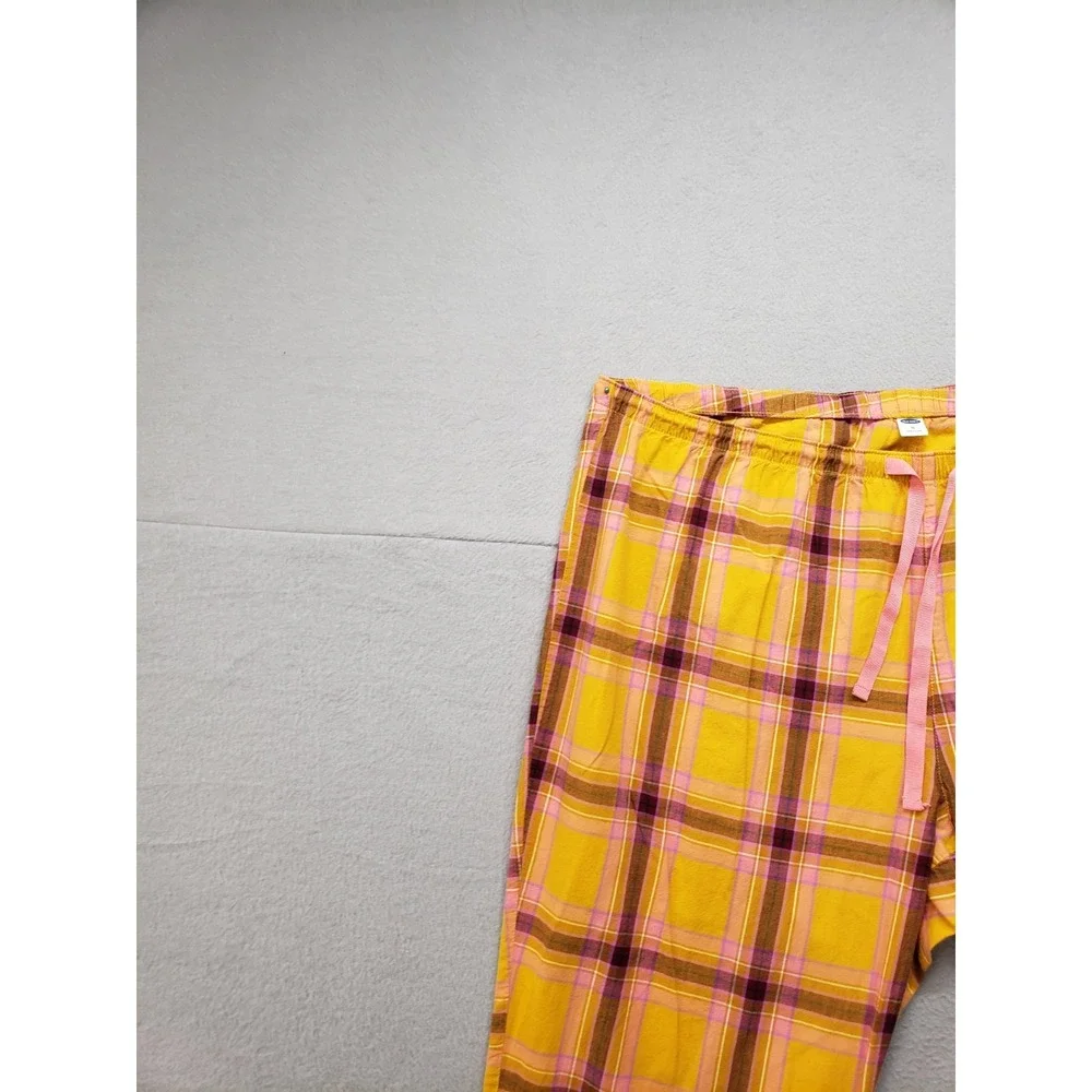 Old Navy Women Pajama Pant XL Yellow Plaid 100% Cotton Drawstring High Rise City